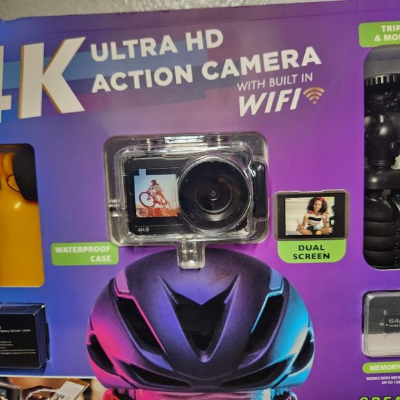 NEW Vivitar 4K Ultra HD Action Camera Bundle tripod, floater, WiFi, 64GB SD, - Picture 2 of 10